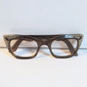 Vintage FRAME FRANCE Ca Etye Brown Eyeglasses FRAMES ONLY w/Rhinestones *FLAWS*